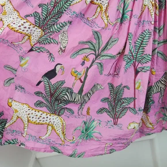 Darlington Isle Large Cayman Brac Dress Pink Babydoll Jungle Print Resort Cotton - Picture 4 of 10